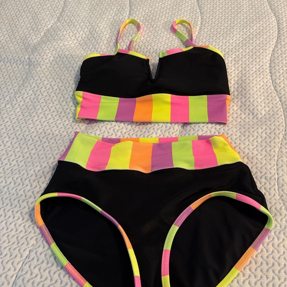 LainSnow Pink and Orange Bikini Swim Set
